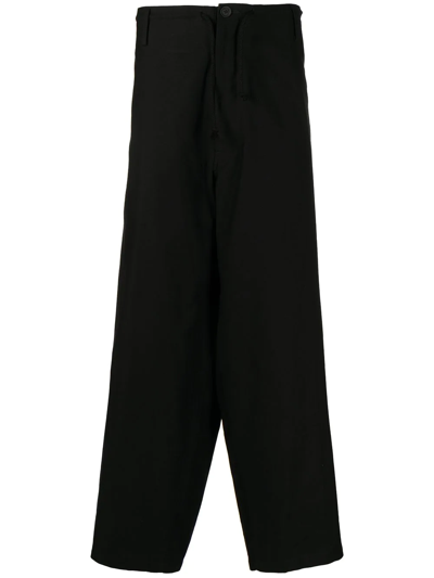 Yohji Yamamoto Slouchy Cotton Drawstring Trousers In 1 Black