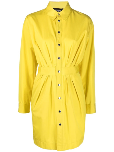 Dsquared2 Gathered Shirt Dress In Yellow