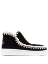 Mou Eskimo Sneaker Low Heels Ankle Boots In Black Suede In Black