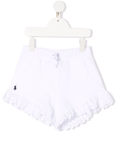 Ralph Lauren Kids' Embroidered-logo Flared Shorts In White