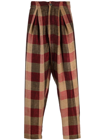 Uma Wang High-rise Check Trousers In Red