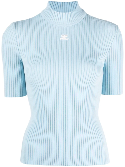 Courrèges Roll-neck Short-sleeved Top In Blue