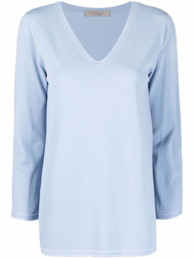 D-exterior V-neck Cropped-sleeve Jumper In Blue