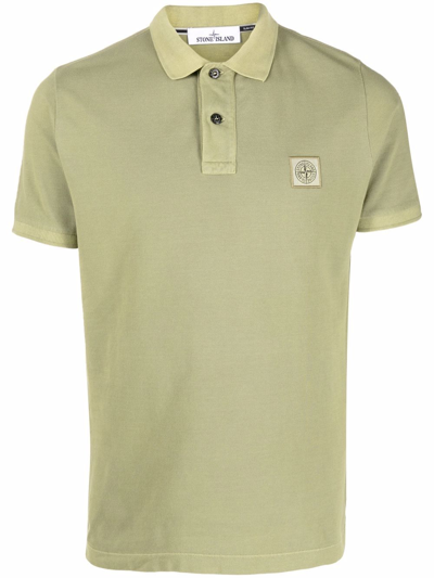 Stone Island Polo Shirt In Pique Cotton With Logo In Green