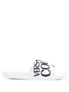 Versace Jeans Couture Diagonal Logo Flat Slides In White