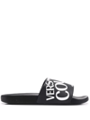 Versace Jeans Couture Logo-print Moulded-footbed Slides In Black
