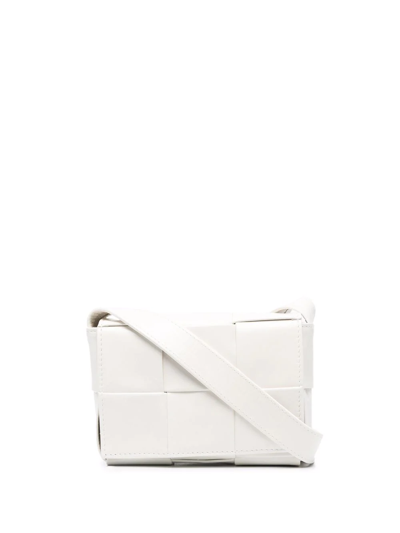 Bottega Veneta Cassette Mini Intrecciato Leather Cross-body Bag In White Silver