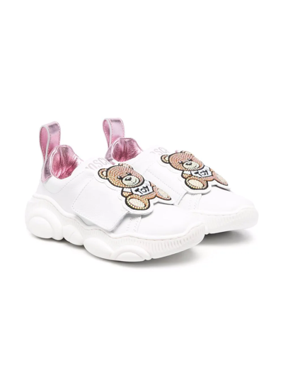 Moschino Kids' Toy Bear Patch Sneakers In White