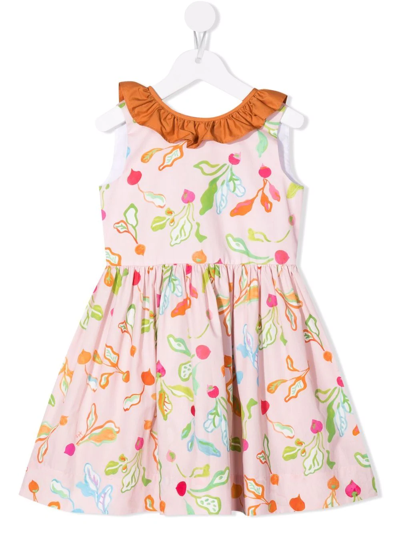 Il Gufo Kids' Sleeveless Dress With Print And Ruffles In Pink/orange