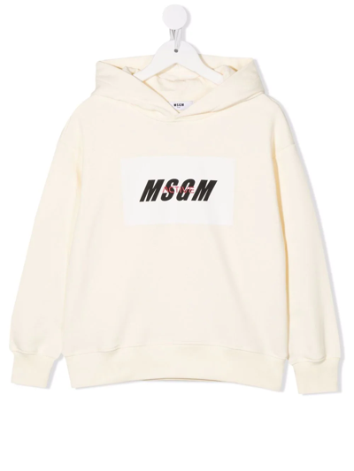 Msgm Teen Logo-print Hoodie In Panna