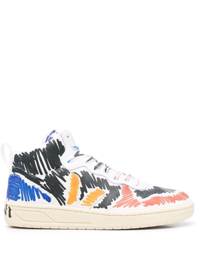 Marni Veja V-15 Printed Leather High Sneakers In Black