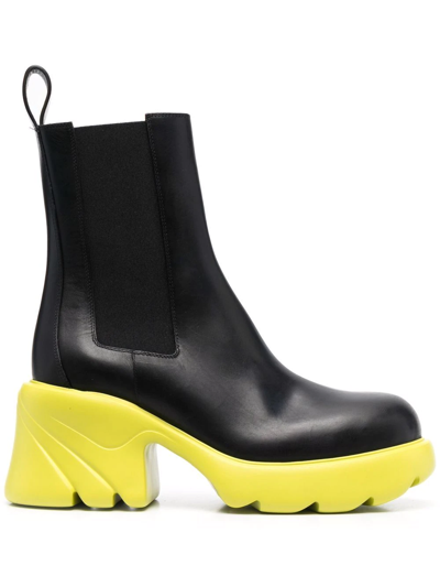 Bottega Veneta Black Flash Chelsea Boots With Yellow Sole In Nero