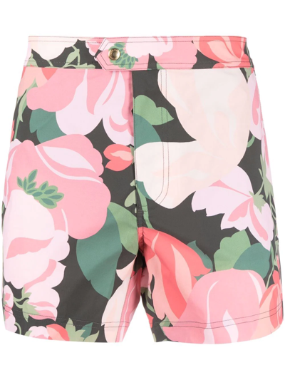 Tom Ford Abstract Floral Print Swim Shorts In Pink