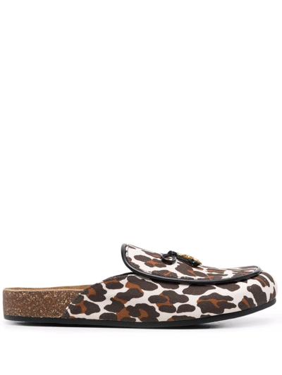 Tory Burch Leopard-print Leather Slippers In Black