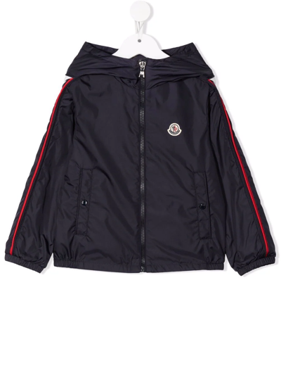 Moncler Kids' Logo-patch Zip-up Hooded Jacket In Blue