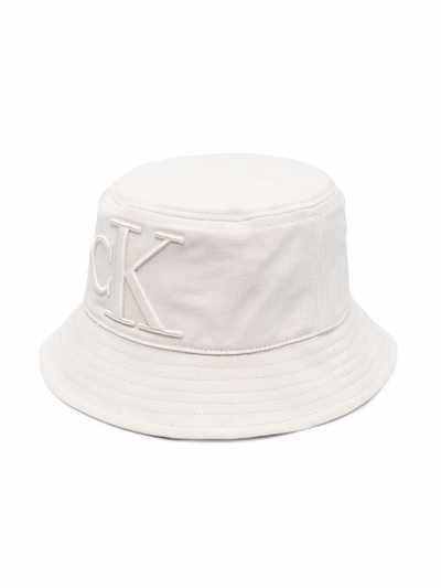 Calvin Klein Kids' Embroidered-logo Bucket Hat In Beige