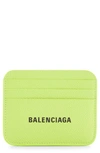 Balenciaga Cash Logo Leather Card Holder In Fluo Yellow/ L Black