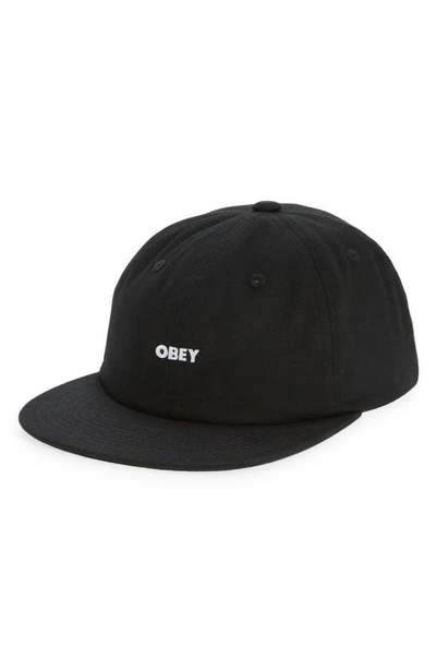 Obey Bold Twill 6 Panel Strapback Cap In Black