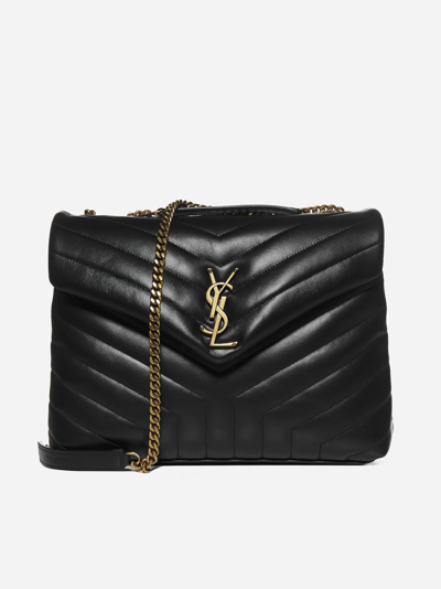 Saint Laurent Loulou Medium Ysl Logo Quilted Leather Bag In Black