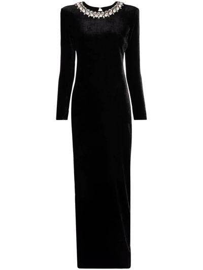 Balmain Jewel Embellished Open-back Velvet Gown In Black/silver