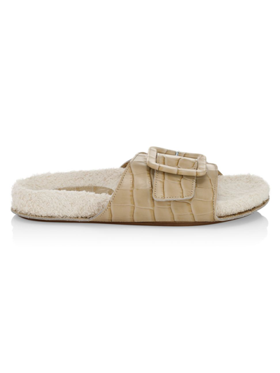 Definery Loop Raffia Buckle Slide Sandals In Tan