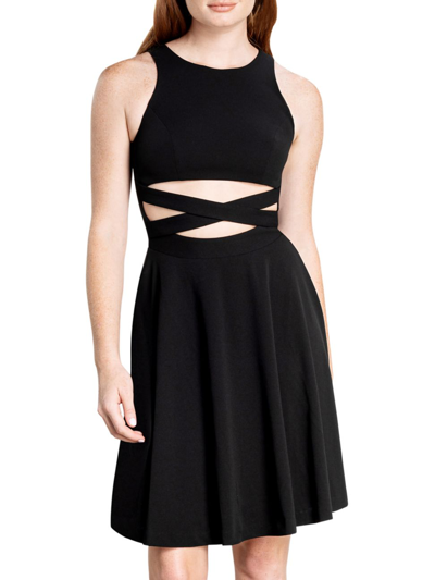 Dress The Population Wrap-waist Cutout Fit-&-flare Dress In Black