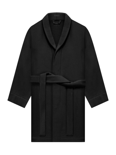 Fear Of God Cropped-sleeve Cotton-waffle Dressing Gown In Black