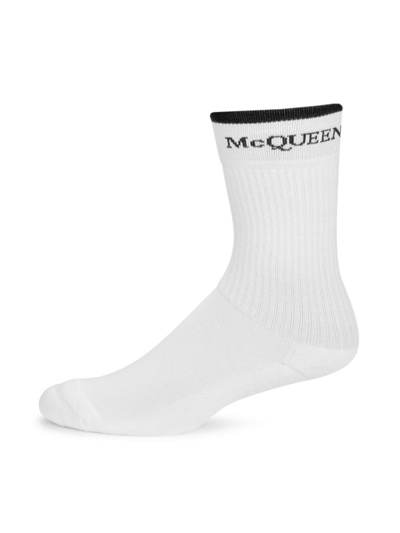 Alexander Mcqueen Reversible Logo Mid-calf Socks In Black White