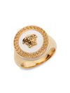 Versace Medusa Plaque Ring In Tribute Gold White