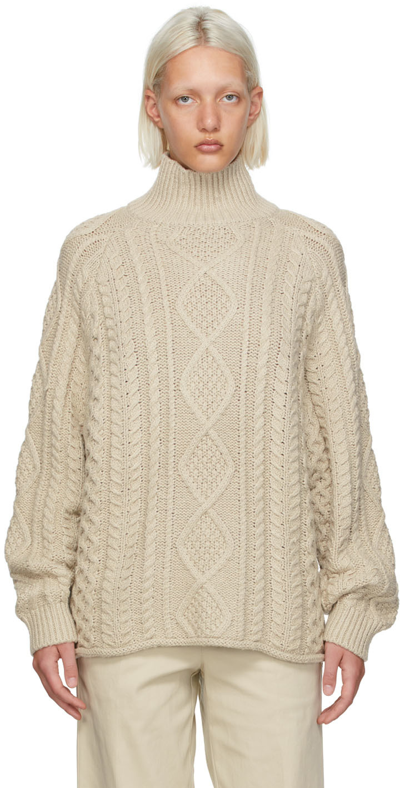 Essentials Beige Cable Knit Turtleneck In Wheat