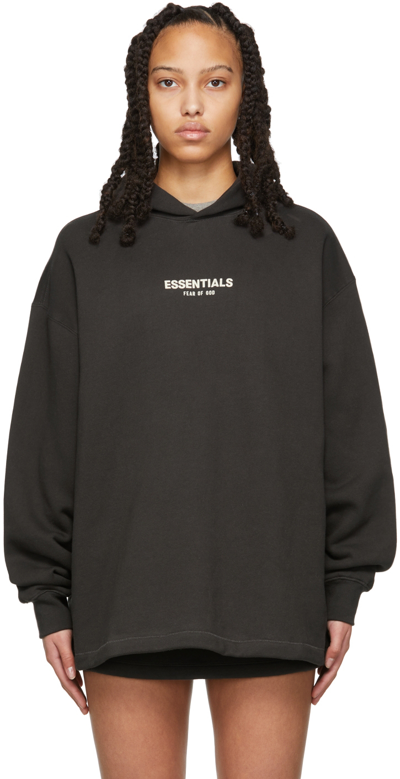 Essentials Black Relaxed Hoodie In Iron