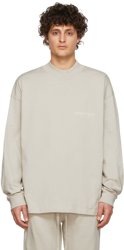 Essentials Beige Cotton Jersey Long Sleeve T-shirt In Wheat