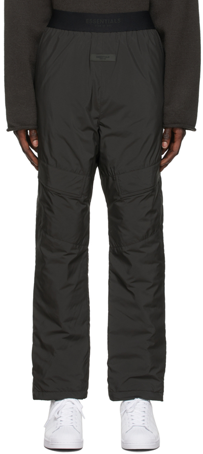 Essentials Black Polyester Cargo Pants In Iron
