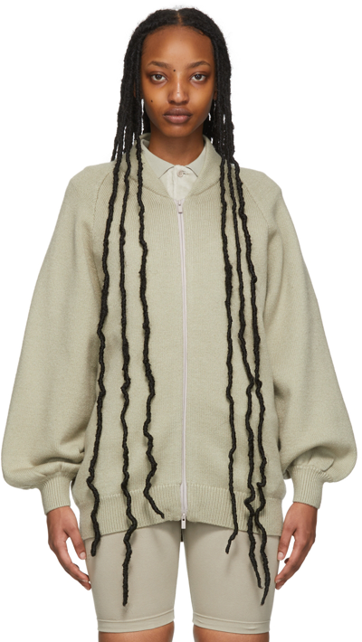 Essentials Green Knit Zip-up Sweater In Seafoam