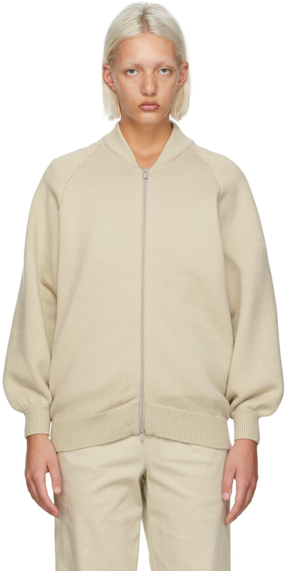 Essentials Beige Knit Zip Jacket In Wheat