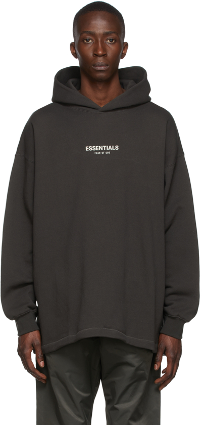 Essentials Black Relaxed Hoodie In Iron