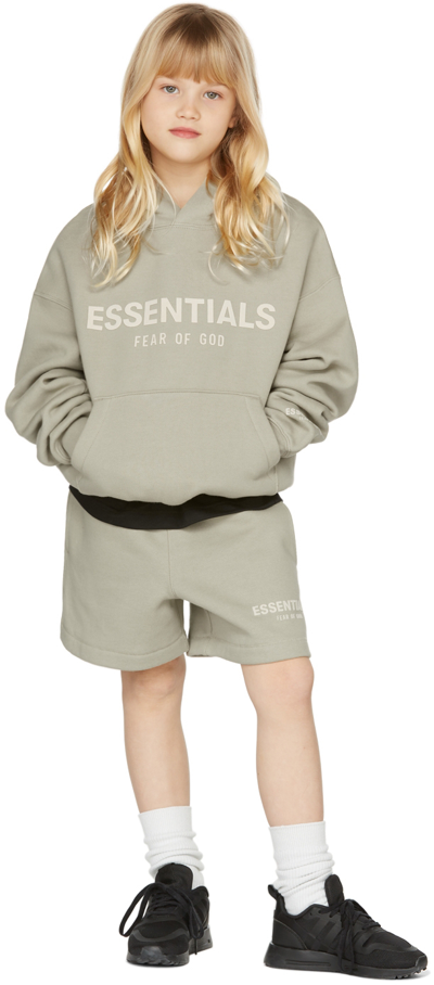 Essentials Kids Green Fleece Logo Shorts In Seafoam