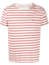 Saint Laurent Striped Embroidered-logo T-shirt In Red