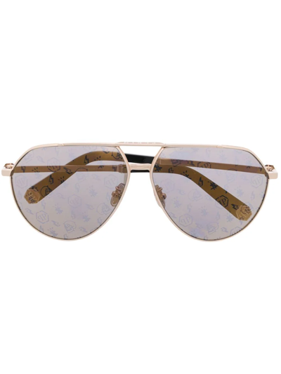 Philipp Plein Monogram-lenses Pilot-frame Sunglasses In Gold