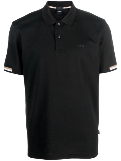 Hugo Boss Stripe-trimmed Polo Shirt In Black