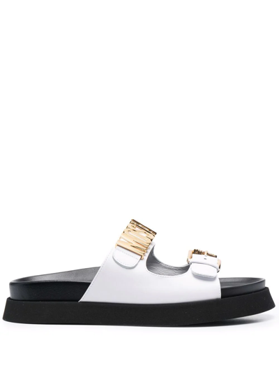 Moschino Leather Sandals With Lettering Logo In White