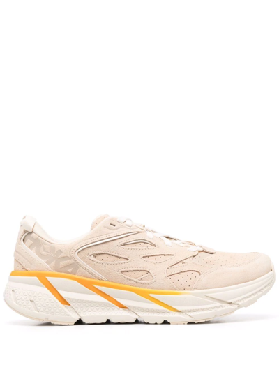 Hoka Clifton L Suede Sneakers In Short Bread / Radiant Yellow
