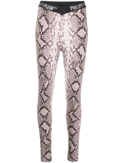 Philipp Plein Snakeskin-print Leggings In Brown