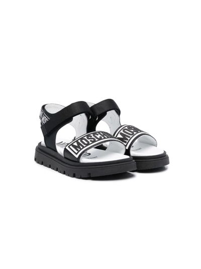 Moschino Kids' Logo-print Open-toe Sandals In Black