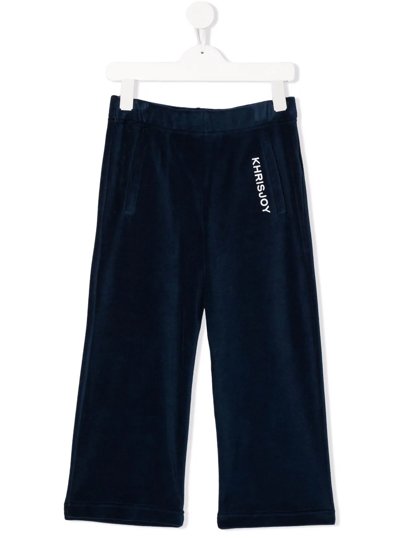Khrisjoy Kids' Velour-effect Logo Track Trousers In Blue