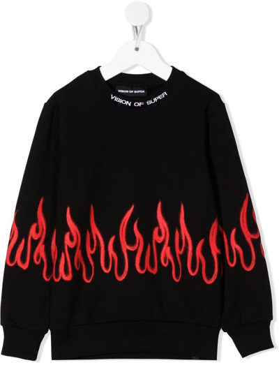 Vision Of Super Kids' Flame-print Sweatshirt In Black