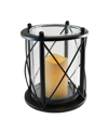JH SPECIALTIES INC/LUMABASE LUMABASE BLACK ROUND CRISS CROSS METAL LANTERN WITH LED CANDLE