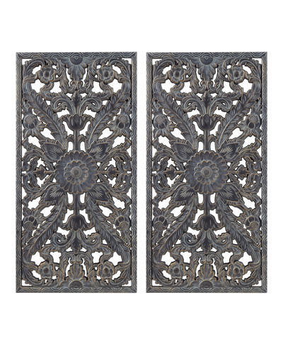 Madison Park Botanical Panel Carved Wall Set, 2 Piece In Antique Blue