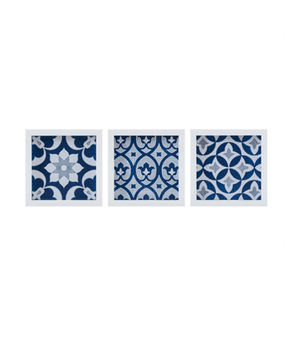 Madison Park Ornos Tiles Framed Gel Coated Paper, Set Of 3 Piece In Navy