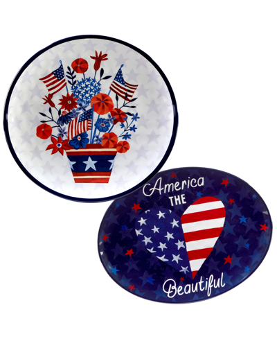 Certified International Stars And Stripes Melamine Platter Set, 2 Piece In Blue